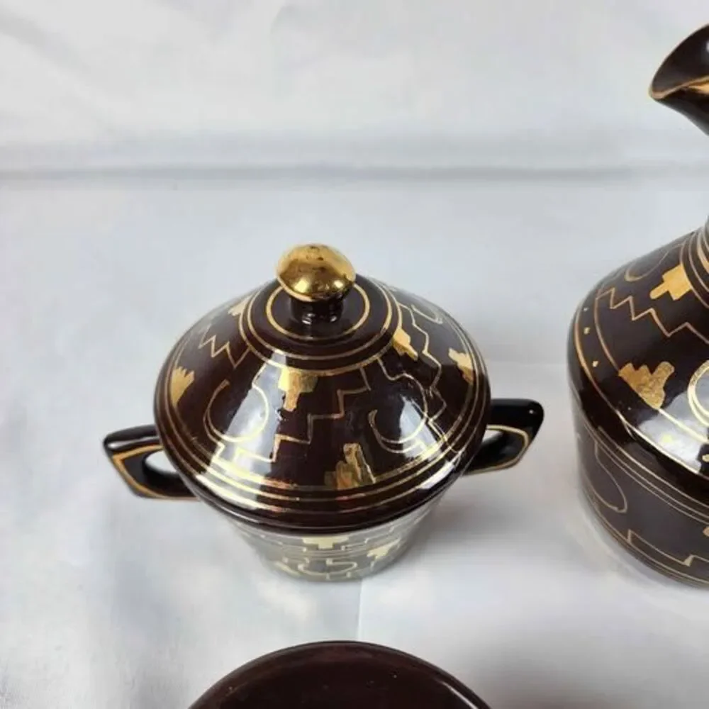 Brown and Gold Handmade Mexican Artesian Ceramic Espresso Set